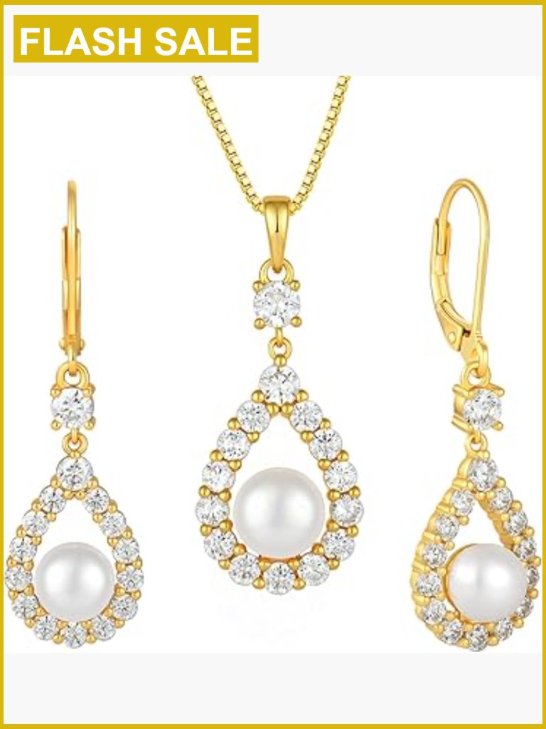 Freshwater Pearl Sterling Silver Jewelry Set With Cubic Zirconia Earrings